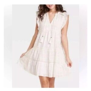 Knox Rose Womens White Prairie Cottagecore Midi Dress Boho Ruffles XS tiered